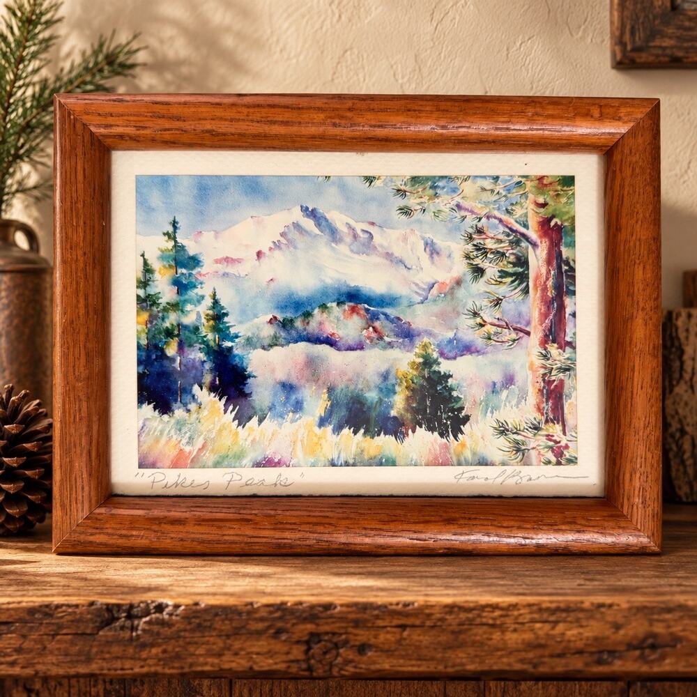 Karol Brown Signed Pikes Peak Colorado Art Print Framed Mountain Landscape